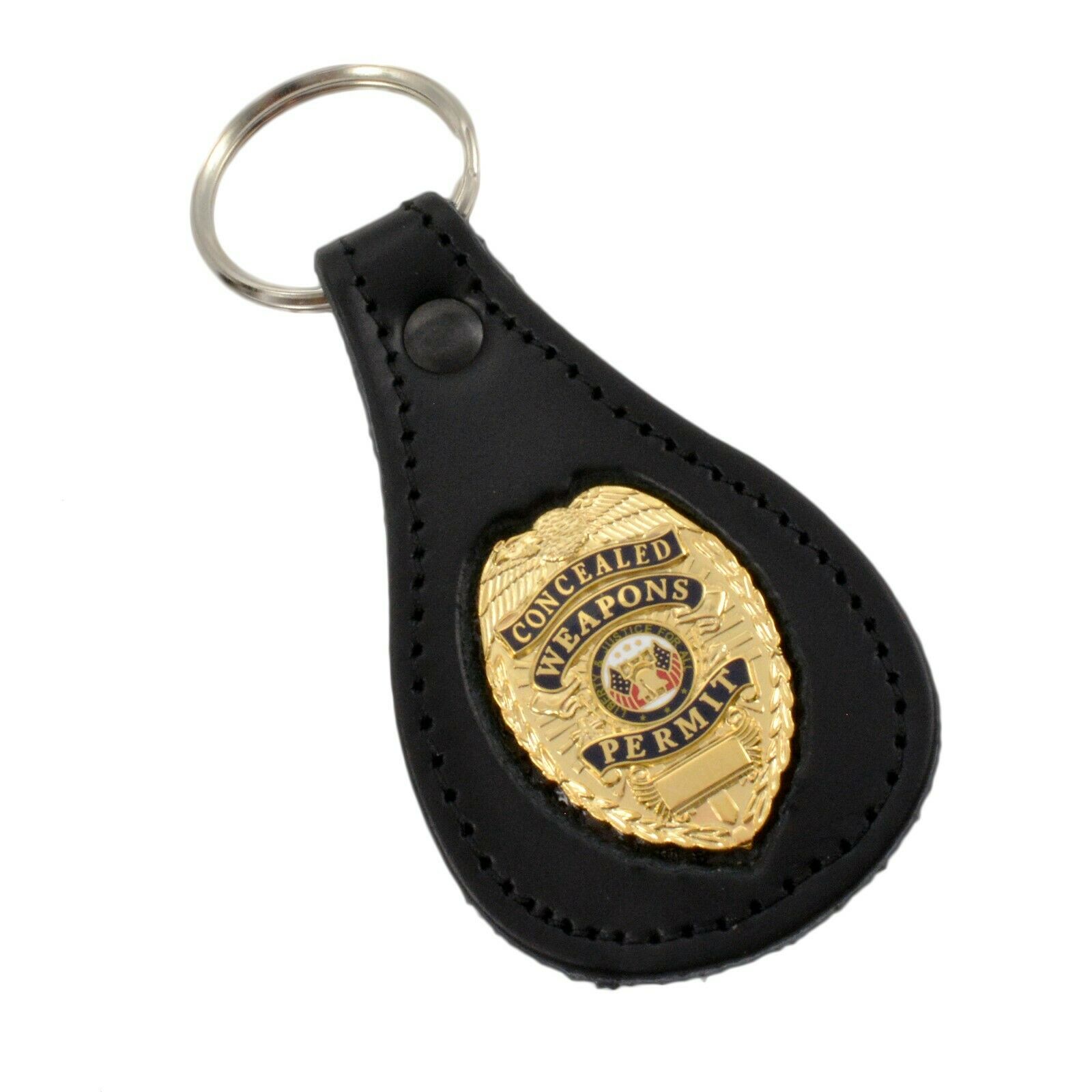 Gold Concealed Weapons Permit Badge Leather Key Fob Keychain Keyring Quality